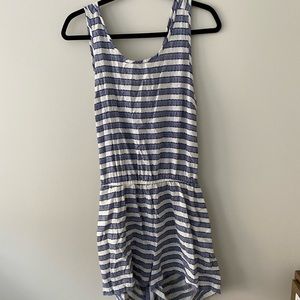 Blue and white stripped open back tied romper!